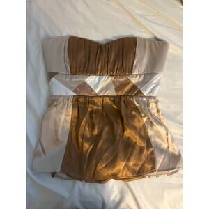 Vintage Bebe 100% Silk Y2K 90s Bustier Top Babydoll Patchwork Peplum NWT Large